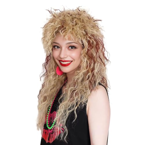 ColorGround Long Curly 80s Women Blonde with Reddish Brown Rocker Wig - Image 2
