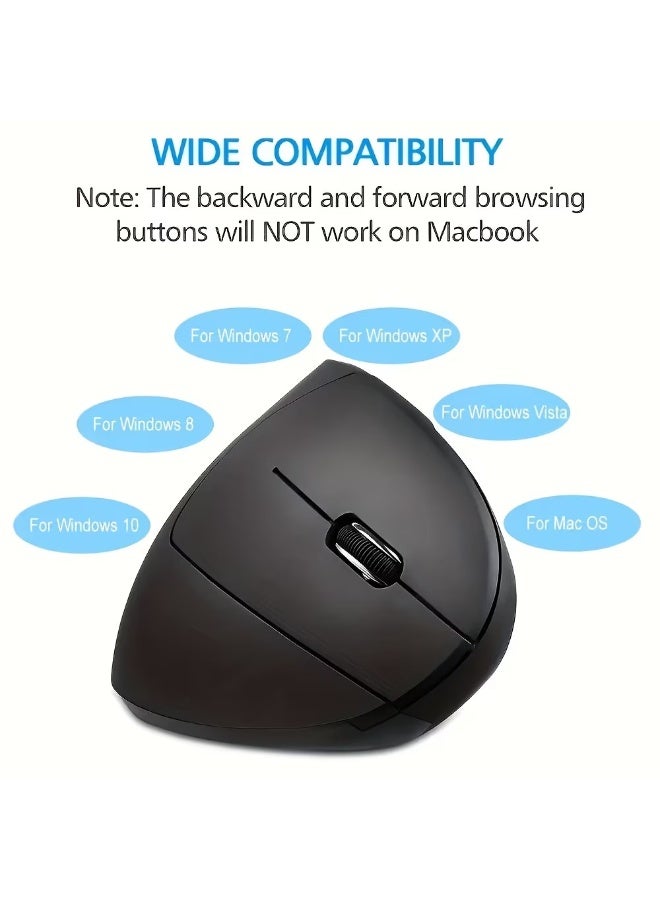 QS-7043 rechargeable Ergonomic vertical wireless mouse with USB receiver, right-handed design, comfortable wrist rest, 2.4GHz connection, rechargeable, supports simultaneous connection of two Bluetooth devices, and RGB lighting, 800/1200/ 1600 DPI 5 Buttons - Black - Image 5
