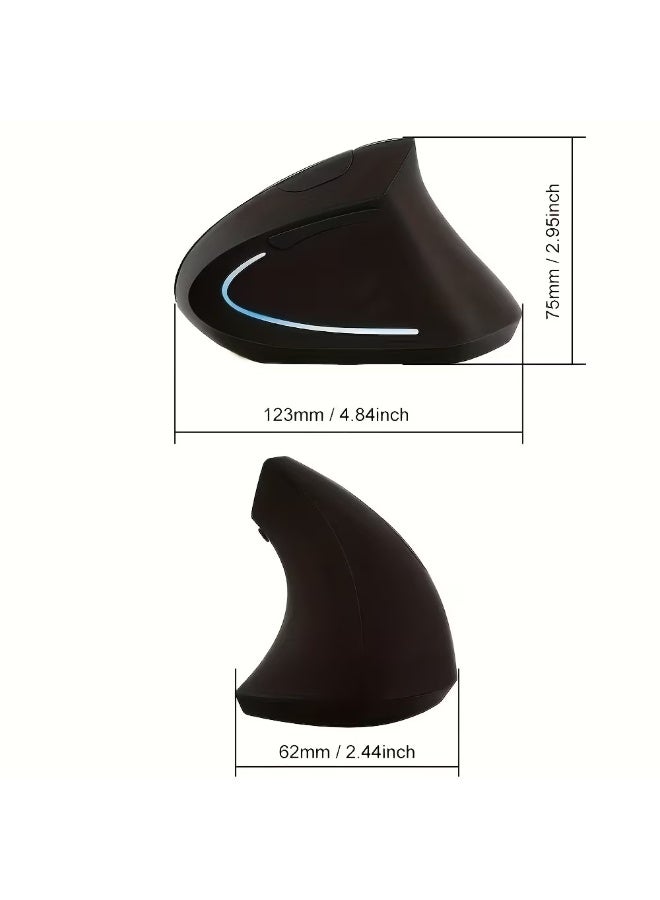 QS-7043 rechargeable Ergonomic vertical wireless mouse with USB receiver, right-handed design, comfortable wrist rest, 2.4GHz connection, rechargeable, supports simultaneous connection of two Bluetooth devices, and RGB lighting, 800/1200/ 1600 DPI 5 Buttons - Black - Image 4