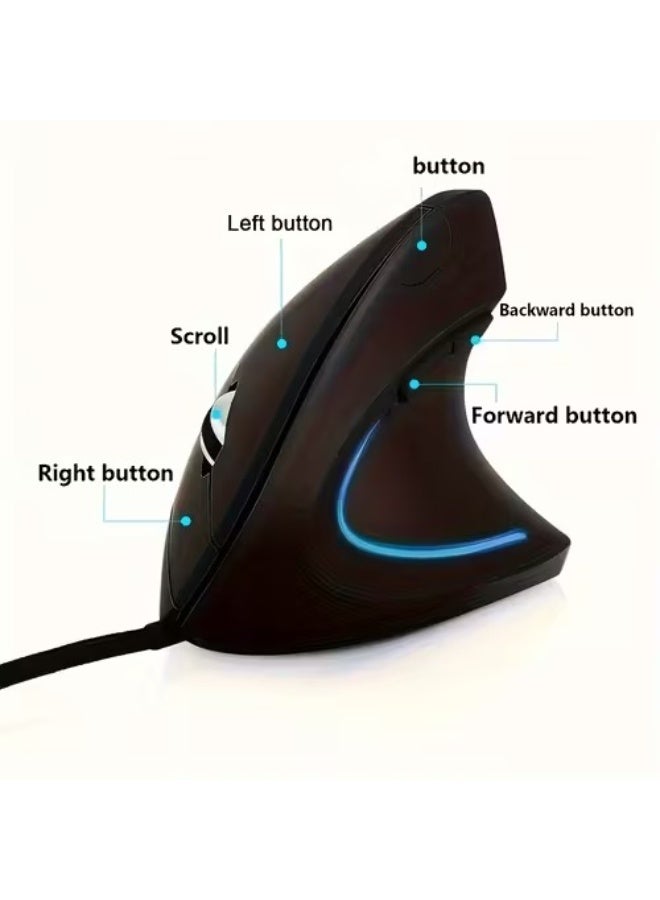 QS-7043 rechargeable Ergonomic vertical wireless mouse with USB receiver, right-handed design, comfortable wrist rest, 2.4GHz connection, rechargeable, supports simultaneous connection of two Bluetooth devices, and RGB lighting, 800/1200/ 1600 DPI 5 Buttons - Black - Image 2