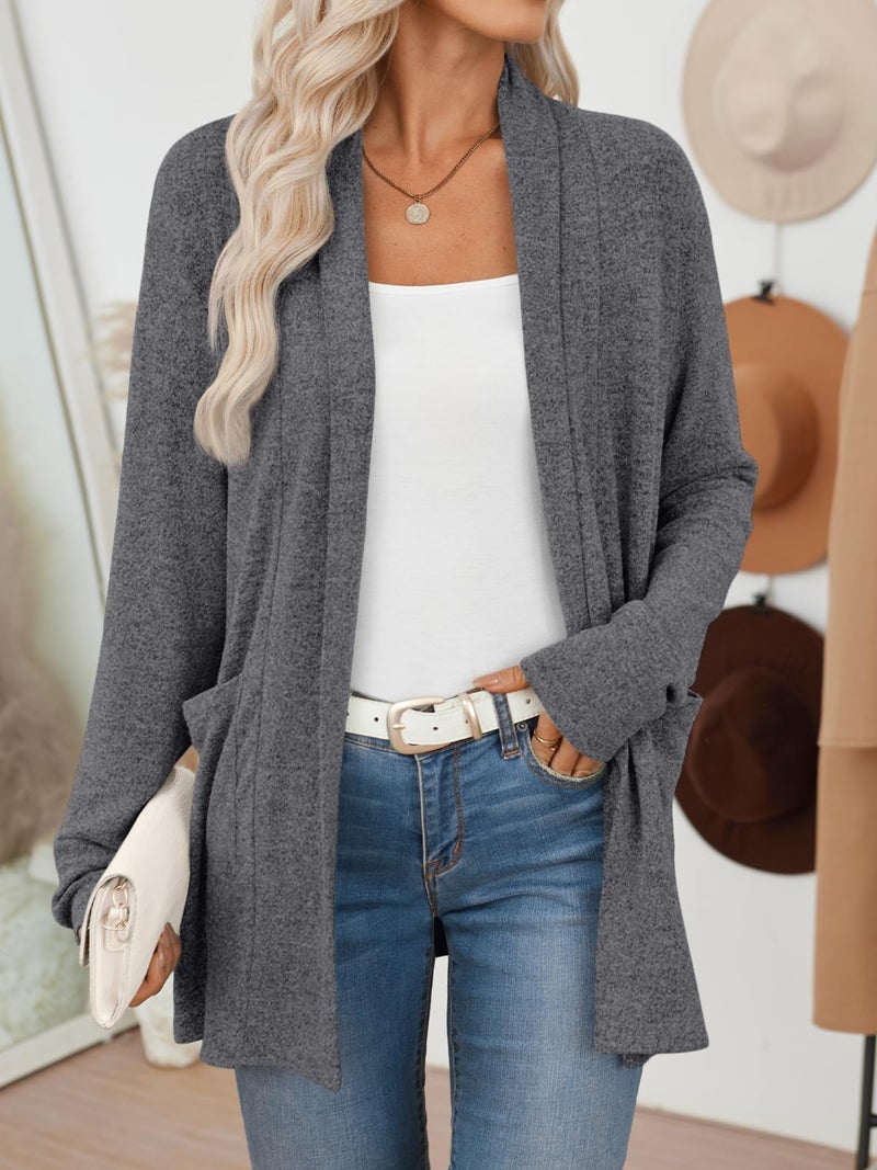 LILLUSORY Cardigan Sweaters for Women Lightweight Open Front Cardigans Casual Loose 2026 Spring Outfits with Pockets Darkgrey L - Image 3