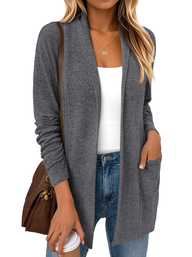 LILLUSORY Cardigan Sweaters for Women Lightweight Open Front Cardigans Casual Loose 2026 Spring Outfits with Pockets Darkgrey L - Image 1