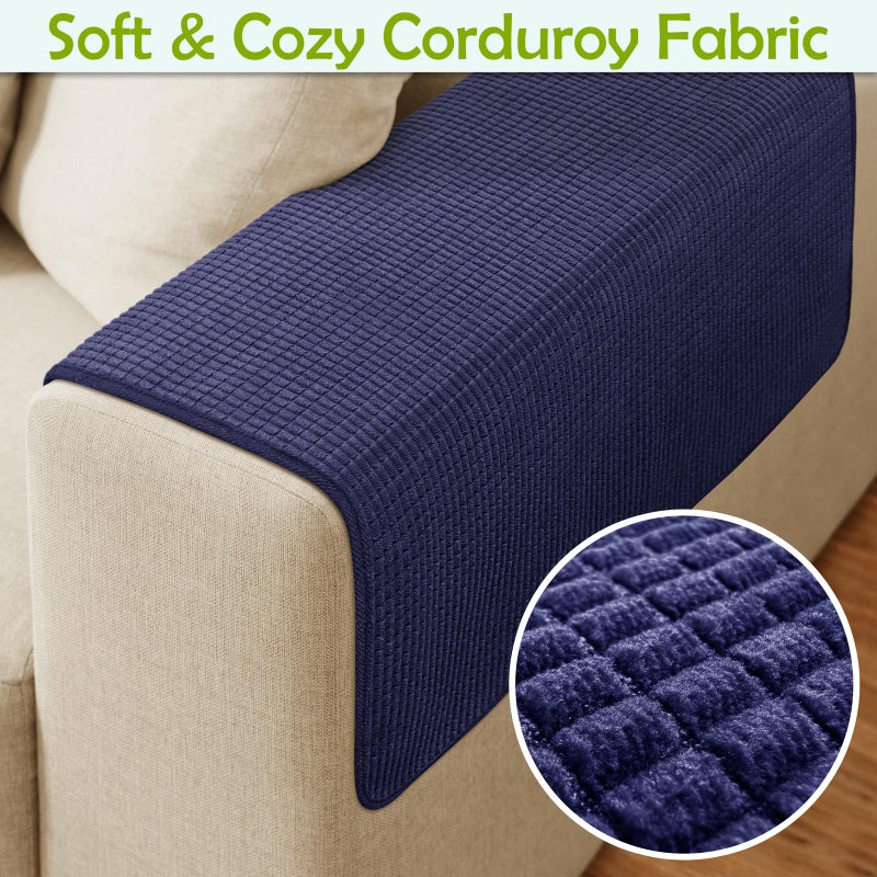 LovoGemy Couch Arm Covers, Sofa Arm Covers, Waterproof Armrest Cover for Sofa, Armchair, Loveseat, Non-Slip Recliner Arm Cover, Sofas Headrest Cover, Arm Chair Covers Set of 2 (Navy Blue, 24"Ã—20") - Image 4
