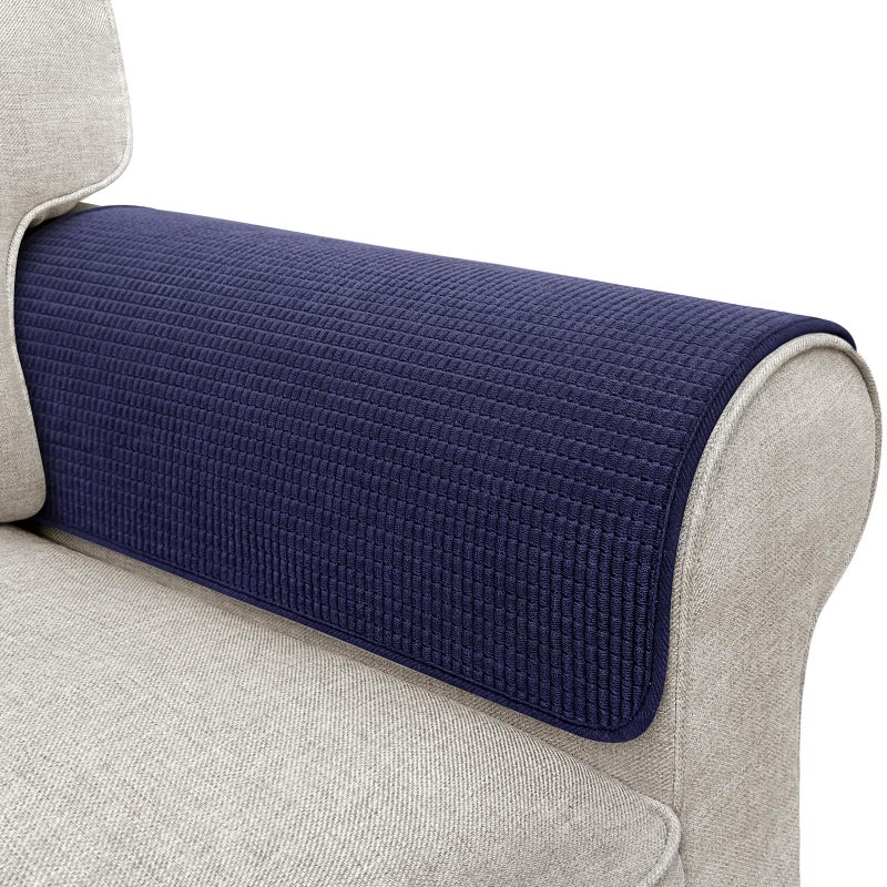 LovoGemy Couch Arm Covers, Sofa Arm Covers, Waterproof Armrest Cover for Sofa, Armchair, Loveseat, Non-Slip Recliner Arm Cover, Sofas Headrest Cover, Arm Chair Covers Set of 2 (Navy Blue, 24"Ã—20") - Image 1