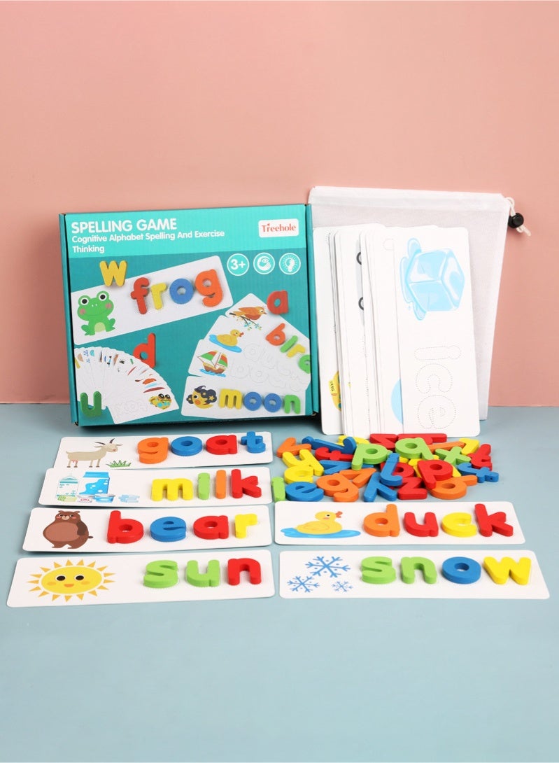 ألعاب تعليمية انظر وتهجئ، ألعاب تعليمية خشبية لمطابقة الحروف، تنمي مهارات تهجئة الكلمات الأبجدية، كتلة الحروف، هدية رائعة للأطفال من سن 3 سنوات فما فوق، بنات وأولاد - Image 4