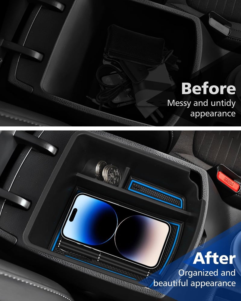 FIILINES Center Console Organizer Compatible with Kia Seltos 2023 2022 2021 2020 Console Tray Seltos Accessories Armrest Storage Box Insert Container with Blue Mats and Black Mats - Image 3