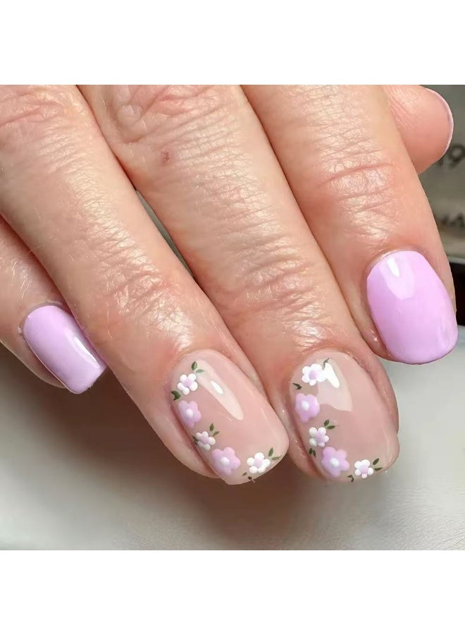 جوسكوين 24 قطعة من الأظافر الصناعية، تصميم أظافر قصيرة محدود الإصدار لعيد الحب: تصميم زهري وأرجواني بزخارف نباتية، أظافر أكريليك مع مجموعة لاصقة. - Image 1