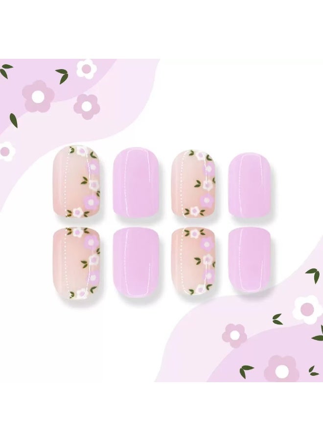 جوسكوين 24 قطعة من الأظافر الصناعية، تصميم أظافر قصيرة محدود الإصدار لعيد الحب: تصميم زهري وأرجواني بزخارف نباتية، أظافر أكريليك مع مجموعة لاصقة. - Image 3