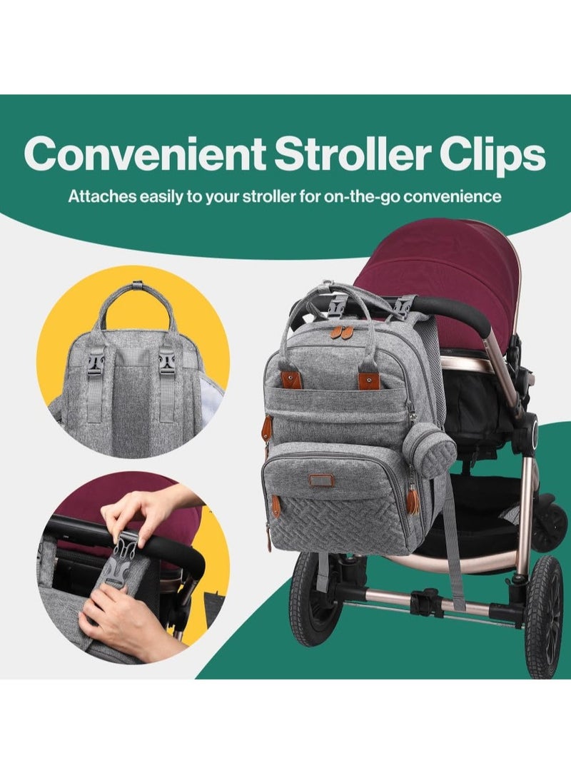 BabbleRoo Multifunctional Waterproof Diaper Bag, Essential Travel Baby Tote with Changing Pad, Baby Carrier and Pacifier Cover - Unisex, Dark Grey - Image 5