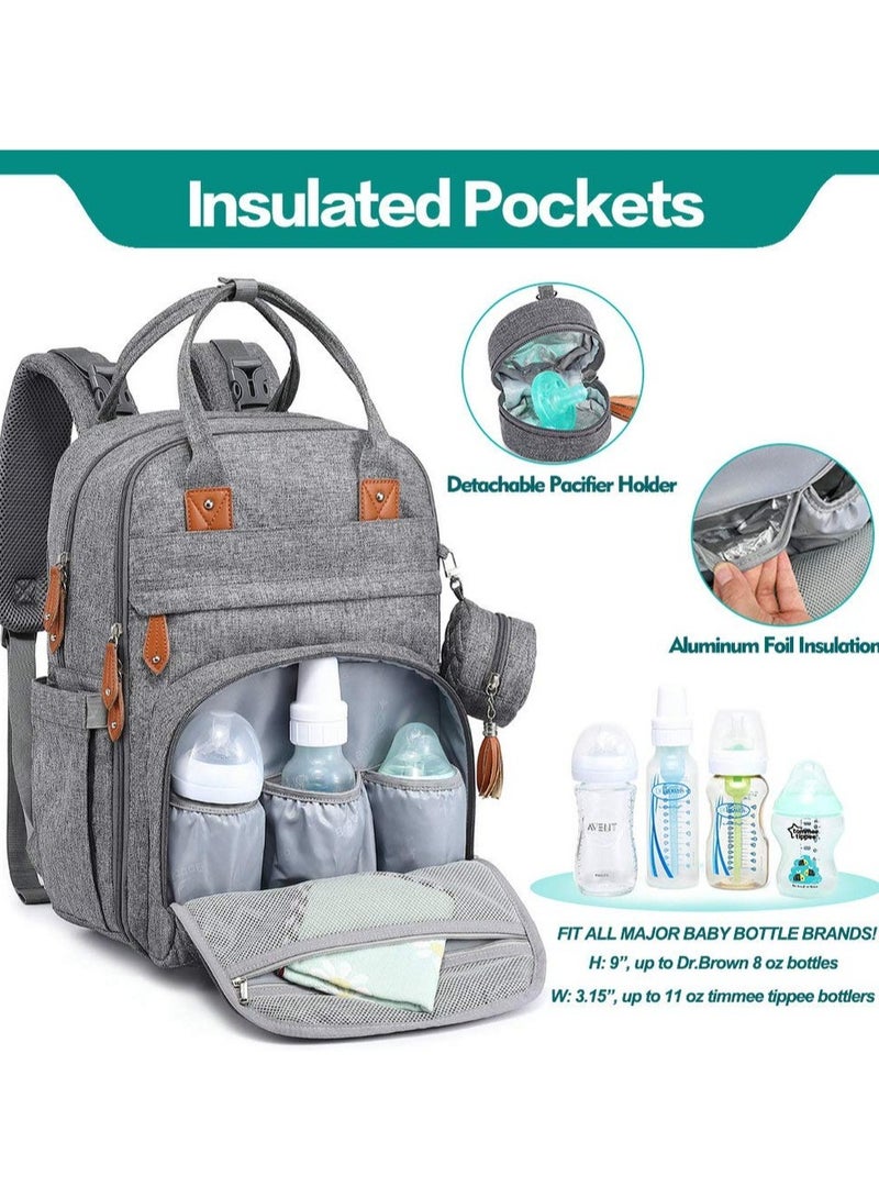 BabbleRoo Multifunctional Waterproof Diaper Bag, Essential Travel Baby Tote with Changing Pad, Baby Carrier and Pacifier Cover - Unisex, Dark Grey - Image 4