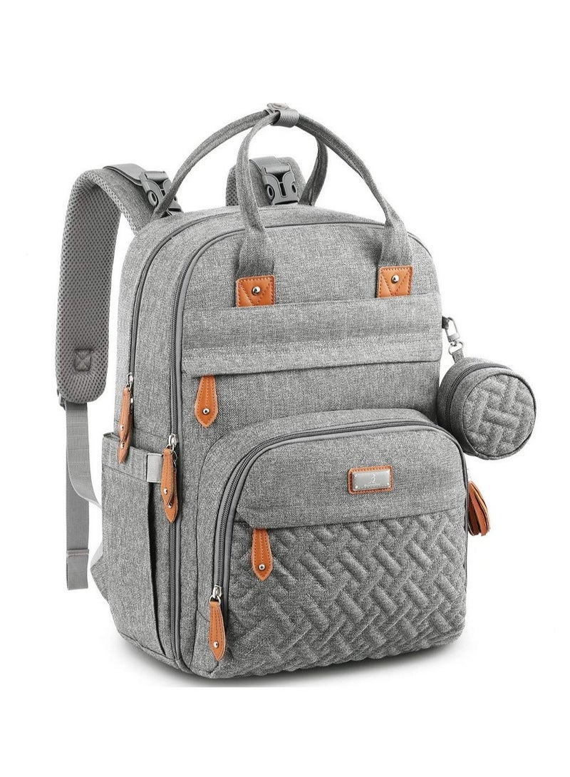 BabbleRoo Multifunctional Waterproof Diaper Bag, Essential Travel Baby Tote with Changing Pad, Baby Carrier and Pacifier Cover - Unisex, Dark Grey - Image 1