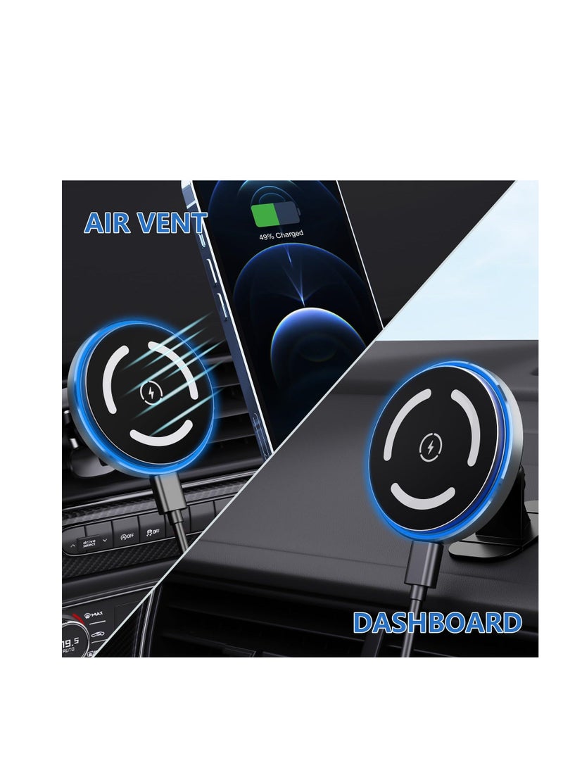 Car Phone Holder, for MagSafe Car Mount Charger, Fast Charging Wireless Car Charger, Magnetic Car Mount, Cell Phone Holder Car, Magnetic Phone Holder for iPhone 15 Pro Plus Max 14 13 12  - Image 4