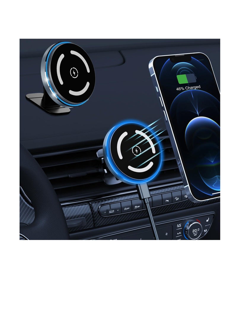 Car Phone Holder, for MagSafe Car Mount Charger, Fast Charging Wireless Car Charger, Magnetic Car Mount, Cell Phone Holder Car, Magnetic Phone Holder for iPhone 15 Pro Plus Max 14 13 12  - Image 1