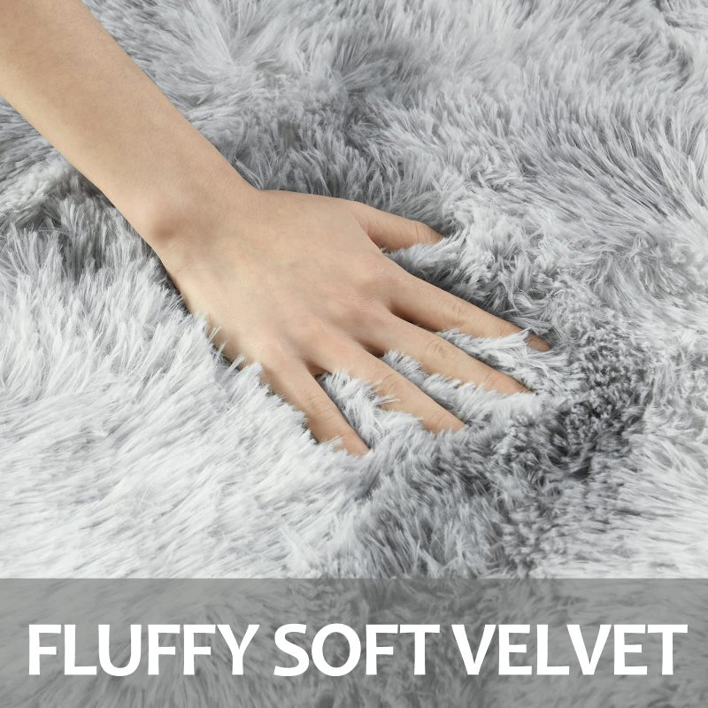 Hutha 4x6 Large Area Rugs for Living Room, Super Soft Fluffy Modern Bedroom Rug, Tie-Dyed Light Grey Indoor Shag Fuzzy Carpets for Girls Kids Nursery Room Home Decor - Image 4