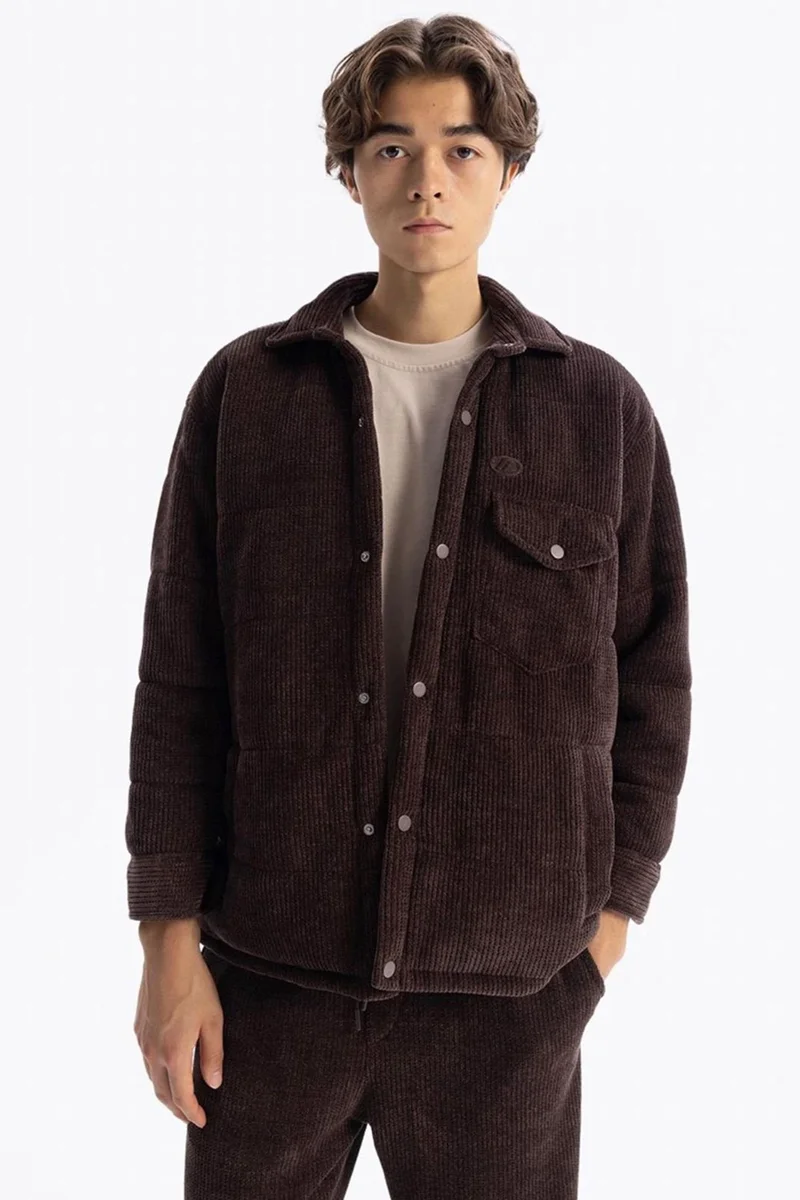 Giesto Coffee Brown GIESTO Men's Textured Snap-front Overshirt for Men | Best Price UAE