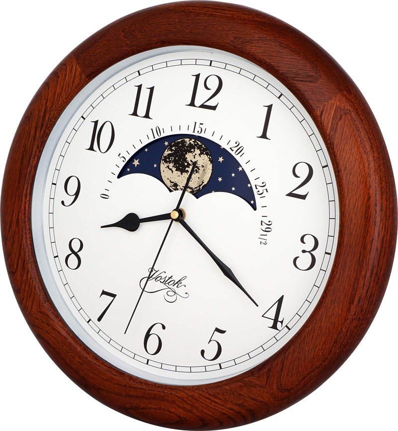 JUSTIME 14 Inch Exclusive Solid Oak Wood Non-Ticking Sweep Mechanical Specialty Moon Phase Moving Dial Wall Clock, Gift, Home Décor - Image 3