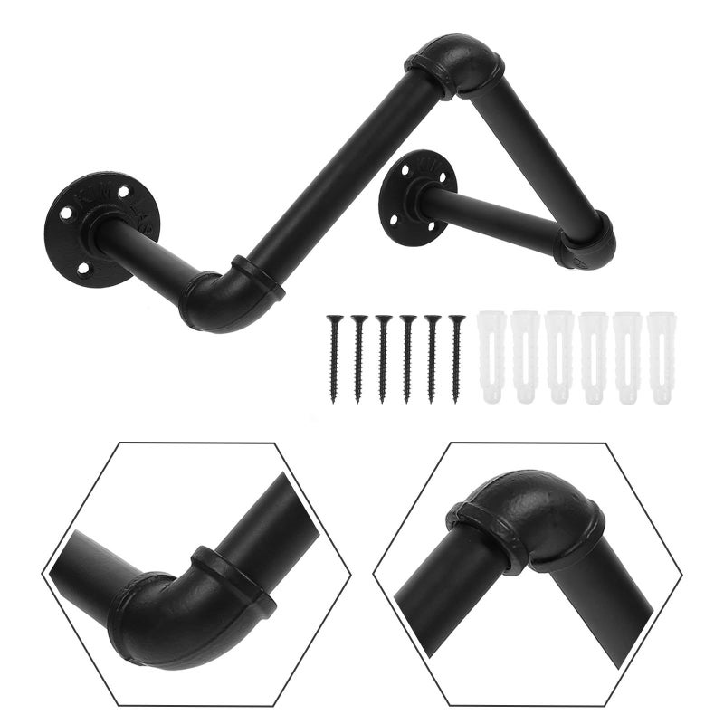 Heavy Duty Hanging Towel Holder Wall Mounted Retro Storage Rack 27x16x15cm Black - Image 5