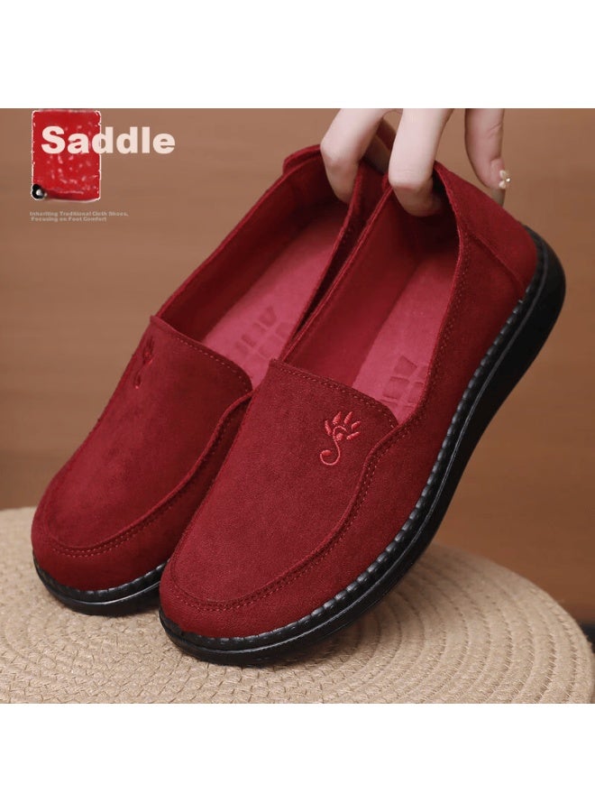 Anglerfish Old Beijing Cloth Shoes Women Spring Autumn Soft Sole Mom Slip-on Flat Grandma Single Shoes A9013 Red 39 - Image 1