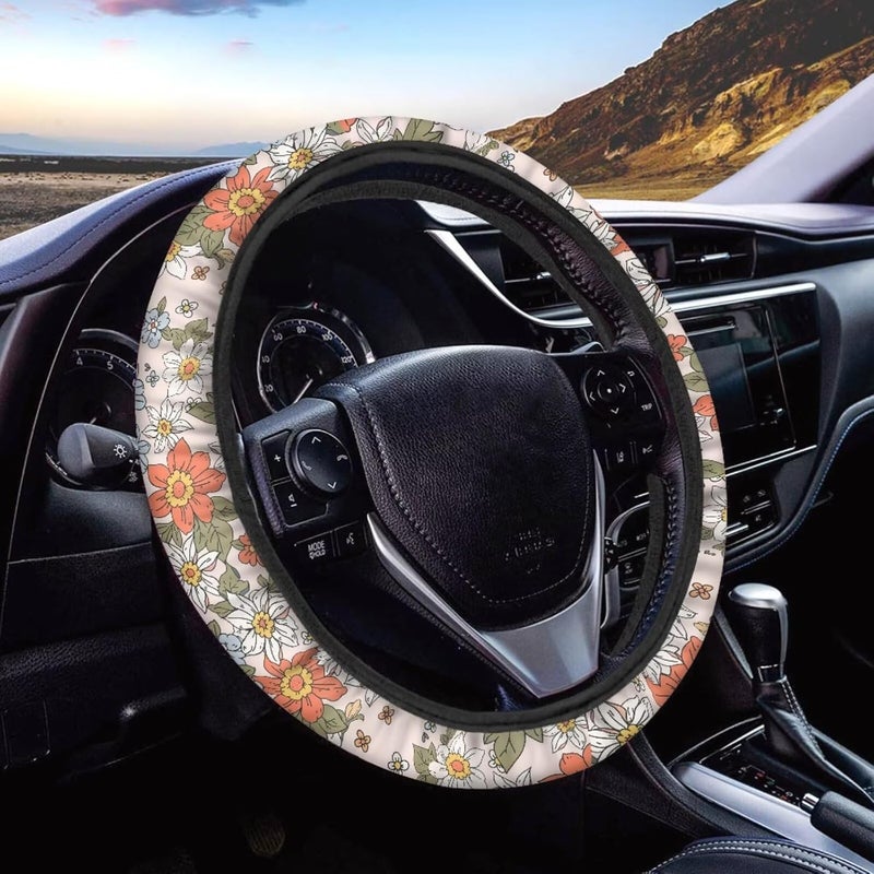 Steering Wheel Cover,Universal 15 Inch Soft Stretchable, Floral Design for Women (Berry Gradient) - Image 1