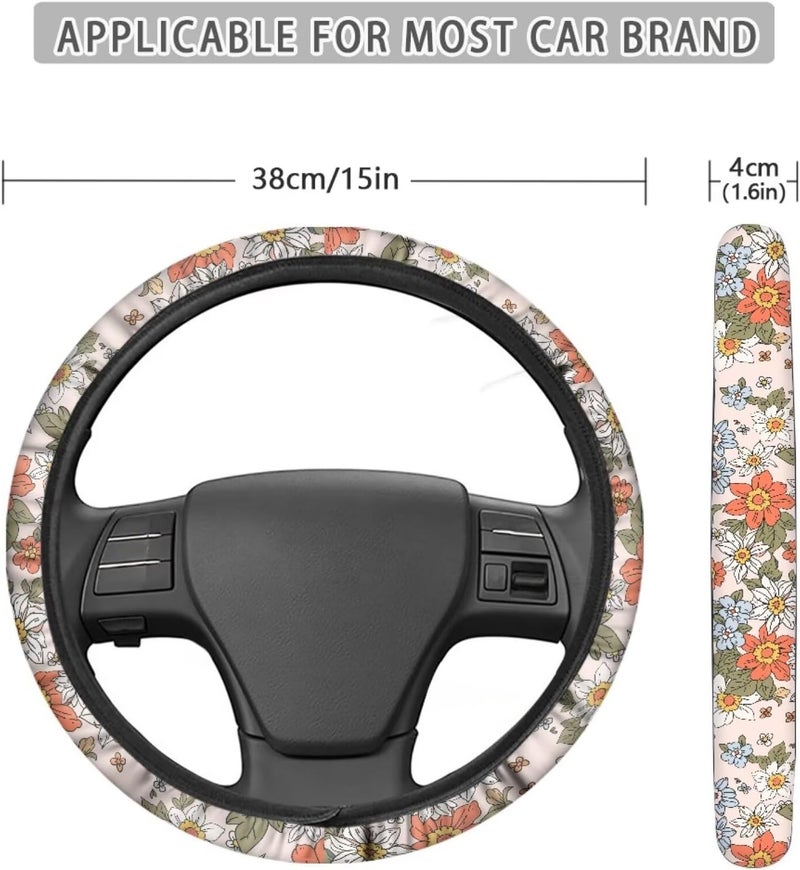 Steering Wheel Cover,Universal 15 Inch Soft Stretchable, Floral Design for Women (Berry Gradient) - Image 5