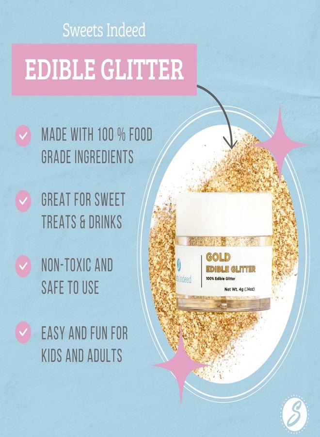 Sweets Indeed Edible Glitter, Perfect for Drinks, Cocktails, Beverages & Cake Decorating, Dessert Cake Topper, 4 grams (Gold 4g) - Image 2