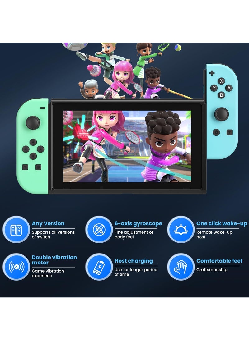 Joy Cons Wireless Controller for Nintendo Switch, Replacement for Switch Joypad with RGB Light, Joystick Support Double Vibration/Wake-up/Screenshot (Blue Green)