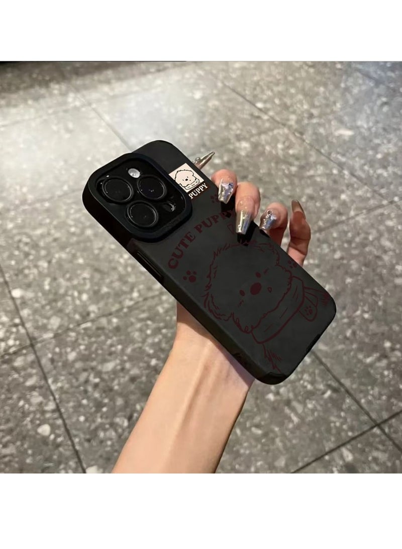 NIBEMINENT Scarf Puppy Protective TPU Case Cover For IPhone 15 Pro, Black