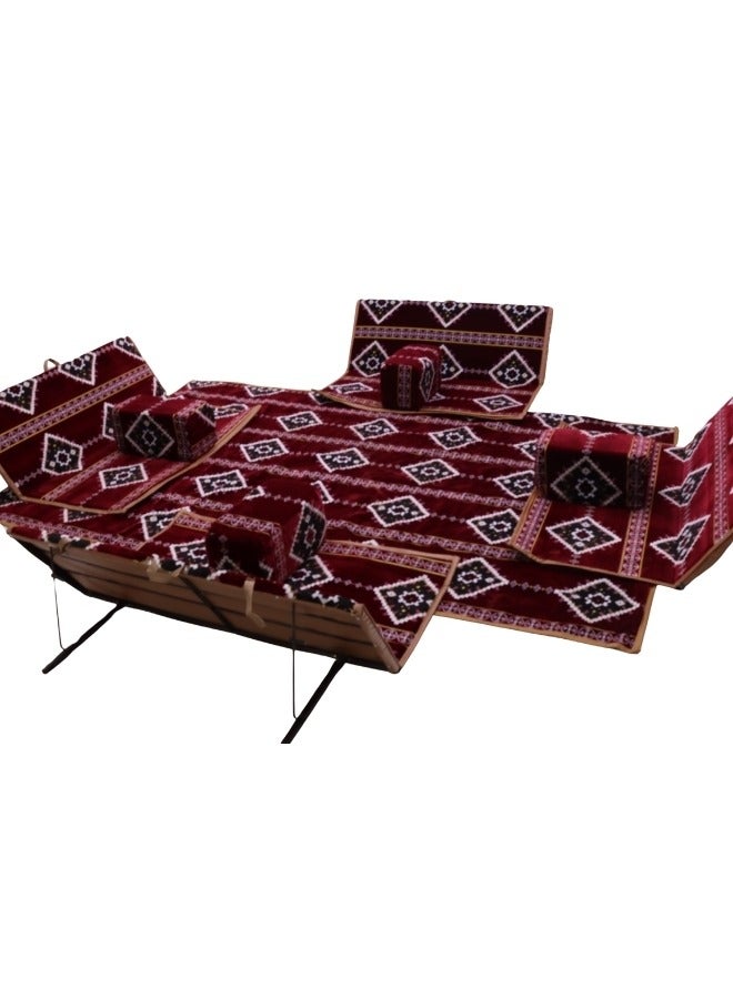 سمارت هوم طقم جلوس أرضي تراثي مكون من 9 قطع، مناسب للسفر والرحلات البرية والحديقة. طقم فراش أرضي للتخييم مع أربعة مجاثم و4 كراسي، يكفي لـ 8 أشخاص. - Image 2