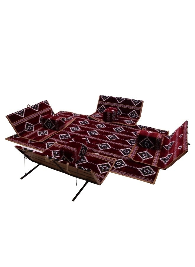 سمارت هوم طقم جلوس أرضي تراثي مكون من 9 قطع، مناسب للسفر والرحلات البرية والحديقة. طقم فراش أرضي للتخييم مع أربعة مجاثم و4 كراسي، يكفي لـ 8 أشخاص. - Image 4