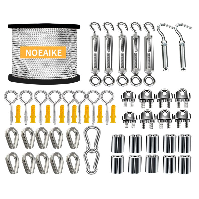NOEAIKE Wire Rope Kit,165FT 1/8" Vinyl Coated Stainless Steel Wire,Turnbuckles for Cables,Metal Wires for Garden Outdoor String Lights Hanging,Clothes Line Cable - Image 1