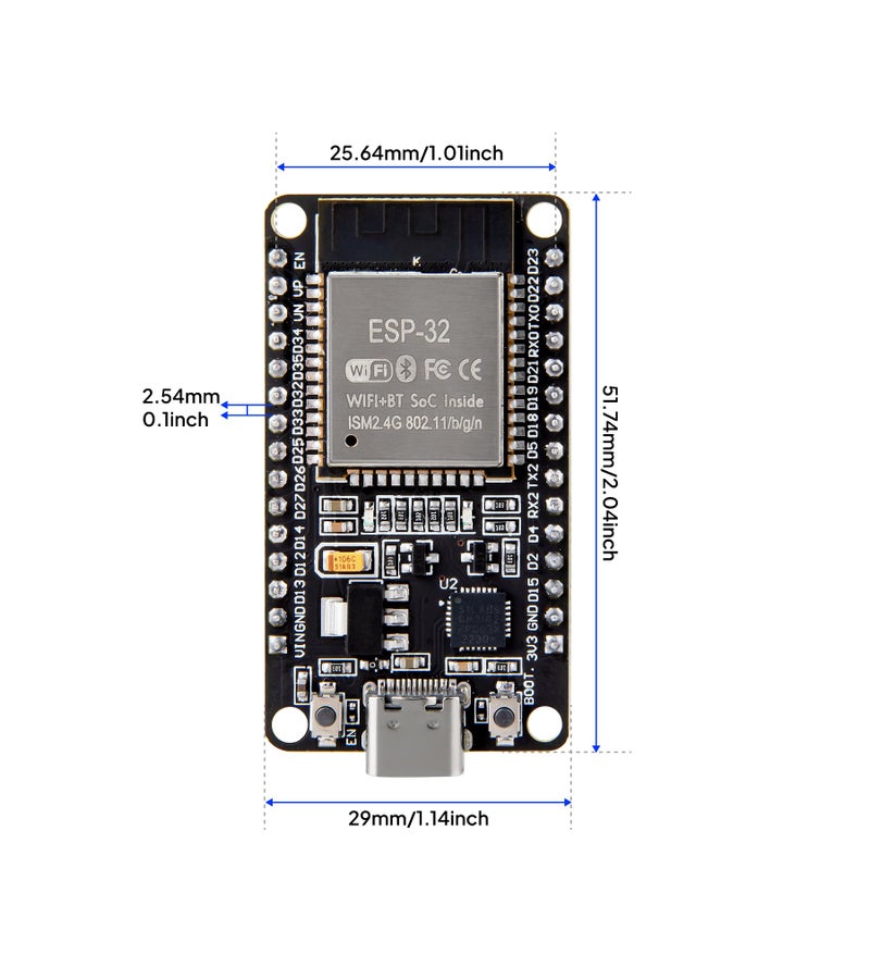 ELEGOO 3PCS ESP-32 Development Board USB-C, 2.4GHz Dual Mode WiFi+Bluetooth Dual Core Microcontroller Support AP/STA/AP+STA, CP2102 Chip - Image 2