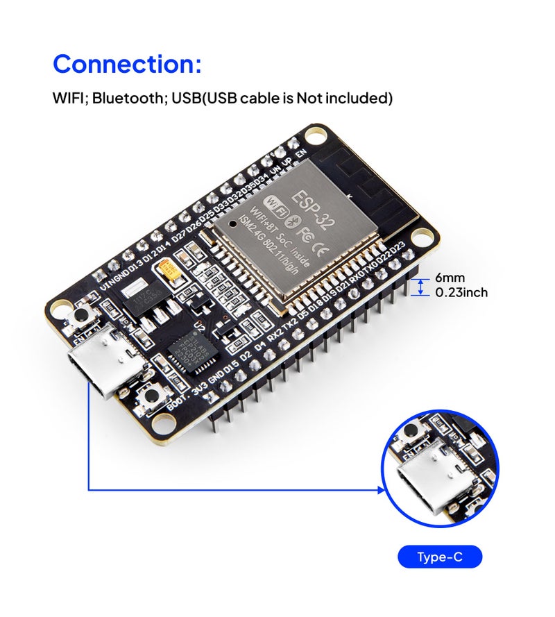 ELEGOO 3PCS ESP-32 Development Board USB-C, 2.4GHz Dual Mode WiFi+Bluetooth Dual Core Microcontroller Support AP/STA/AP+STA, CP2102 Chip - Image 4