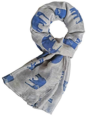 v28 Gorgeous Blue Elephant Print Long & Soft Scarf Shawl/Wrap - Large (Grey) - Image 3
