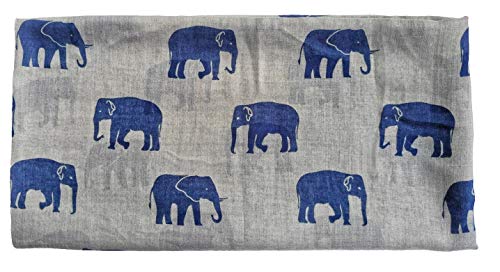 v28 Gorgeous Blue Elephant Print Long & Soft Scarf Shawl/Wrap - Large (Grey) - Image 4