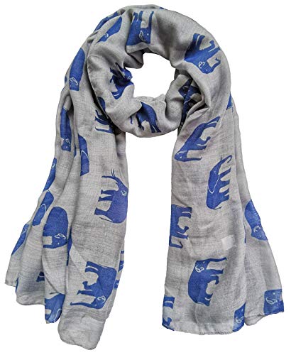 v28 Gorgeous Blue Elephant Print Long & Soft Scarf Shawl/Wrap - Large (Grey) - Image 2