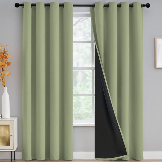 100 BLACKOUT CURTAINS FOR LIVING ROOM THERMAL INSULATED BLACKOUT CURTAINS 84 INCH LENGTH HEAT AND FULL LIGHT BLOCKING CURTAINS WINDOW DRAPES FOR BEDROOM WITH BLACK BACKING SAGE 2 PANELS W52 X L84