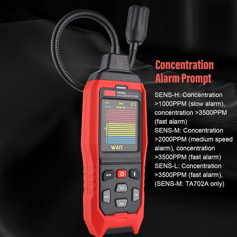 Portable Gas Leak Tester with Ten Hole Airway Probe and Integrated Work Light for Pipeline and Regulator Inspection, Gas Detector with VA Color Display and Audible Visual Alarm - Image 2
