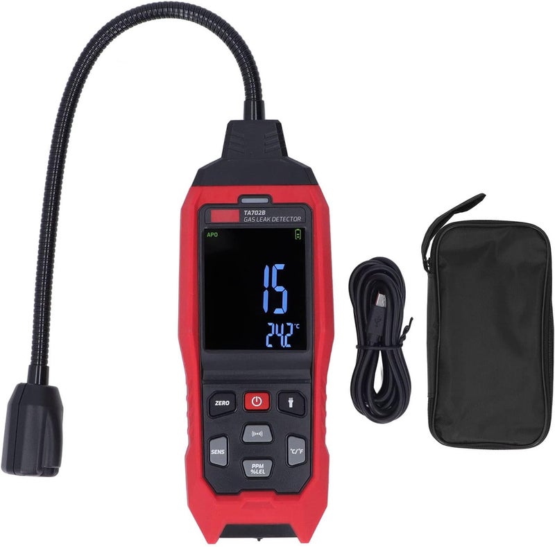 Portable Gas Leak Tester with Ten Hole Airway Probe and Integrated Work Light for Pipeline and Regulator Inspection, Gas Detector with VA Color Display and Audible Visual Alarm - Image 1