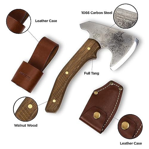 BPSKNIVES BPS Knives Bushcraft Axe with Leather Sheath - Full Tang Camping Axe - Survival Carbon Steel Hatchet - Small Wood Carving Axe - Camping Axe for Chopping Wood and Gardening - Image 2