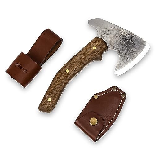 BPSKNIVES BPS Knives Bushcraft Axe with Leather Sheath - Full Tang Camping Axe - Survival Carbon Steel Hatchet - Small Wood Carving Axe - Camping Axe for Chopping Wood and Gardening - Image 1