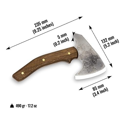 BPSKNIVES BPS Knives Bushcraft Axe with Leather Sheath - Full Tang Camping Axe - Survival Carbon Steel Hatchet - Small Wood Carving Axe - Camping Axe for Chopping Wood and Gardening - Image 3