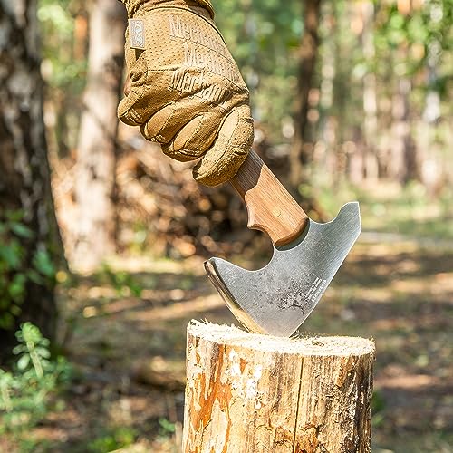 BPSKNIVES BPS Knives Bushcraft Axe with Leather Sheath - Full Tang Camping Axe - Survival Carbon Steel Hatchet - Small Wood Carving Axe - Camping Axe for Chopping Wood and Gardening - Image 4
