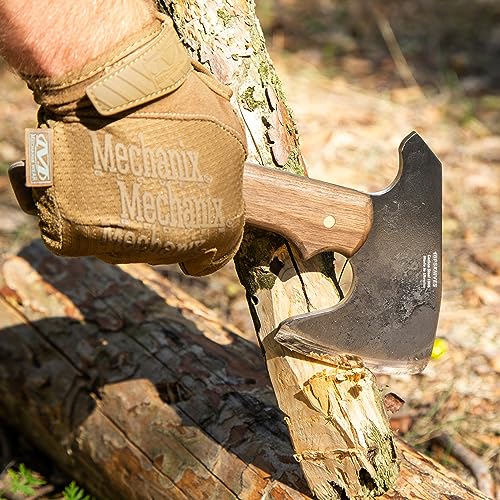 BPSKNIVES BPS Knives Bushcraft Axe with Leather Sheath - Full Tang Camping Axe - Survival Carbon Steel Hatchet - Small Wood Carving Axe - Camping Axe for Chopping Wood and Gardening - Image 5