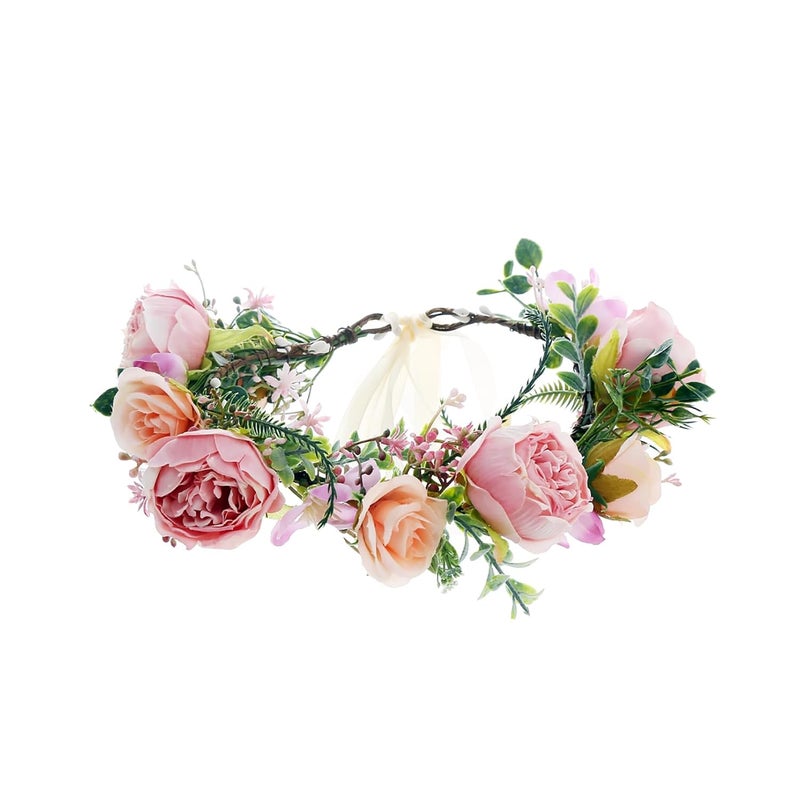 Fairy Floral Crown Woodland Headband Elf Flower Headpiece Forest Elven Circlet for Women Girls Bridal Wedding Prom Halloween Cosplay Photo Lavender