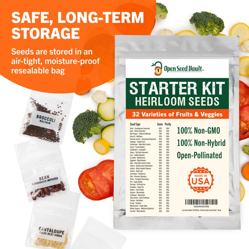 Open Seed Vault 15,000 Non GMO Heirloom Vegetable Seeds for Planting Vegetables and Fruits - 32 Variety Pack of Vegetable Seeds for Gardening, Survival Gear, Seed Vault Emergency Supplies Kit - Image 5
