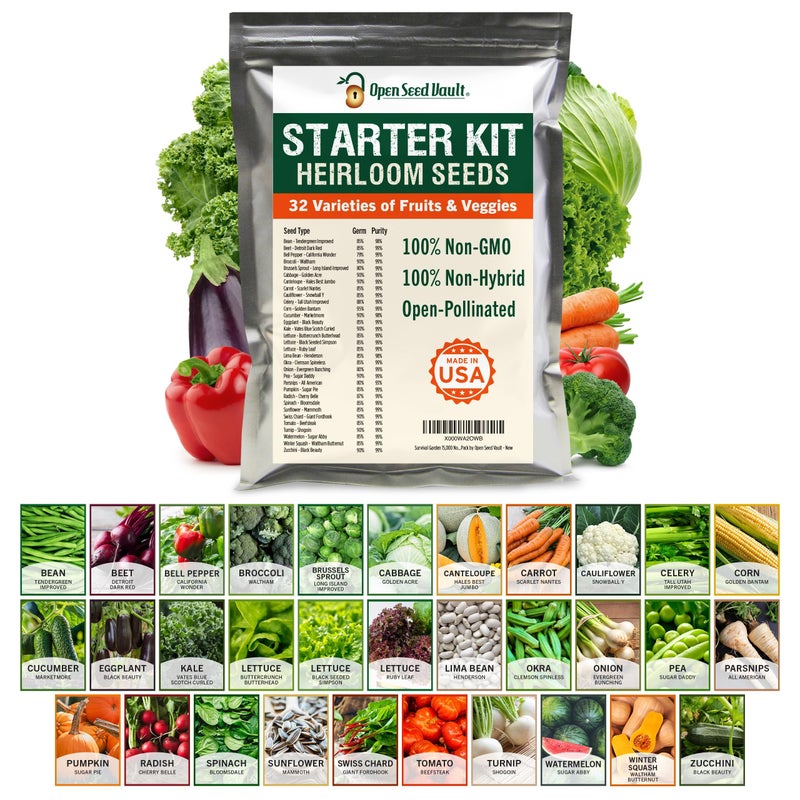 Open Seed Vault 15,000 Non GMO Heirloom Vegetable Seeds for Planting Vegetables and Fruits - 32 Variety Pack of Vegetable Seeds for Gardening, Survival Gear, Seed Vault Emergency Supplies Kit - Image 1