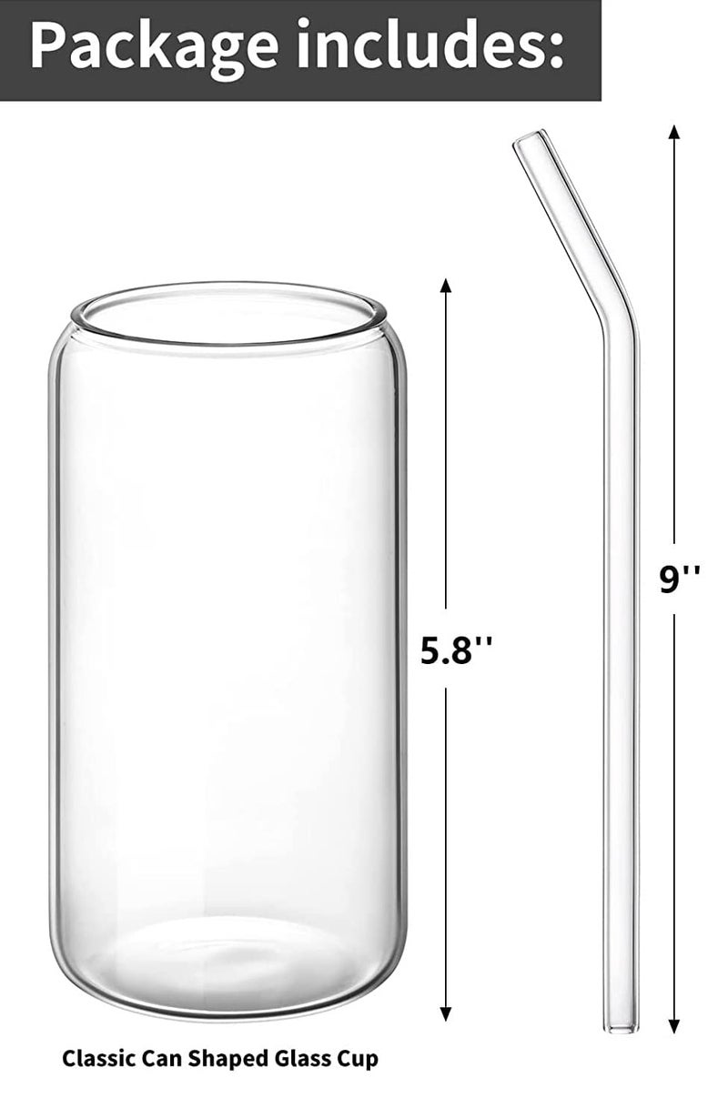 Cloudsell Glass Drinking Glasses with Glass Straw 400ml Beer Glasses Can Shaped Glass Cups Tumbler for Cold Coffee Smoothies Juice Soda Pack of 2 - Image 5