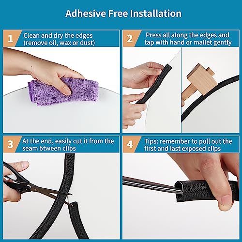 Sanbege Rubber Edge Trim Guard 10ft/3m, Adhesive Free Door Edge Protector, U Shape Edge Seal Strip with Embedded Metal Clips Fits 3/64" to 1/4" Thick Edges (Black) - Image 4