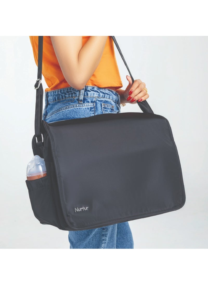 Nurtur Nurtur Metro Messenger Diaper Bag Fashion Tote Bag Multifunction Travel Bag with insulator bottle warming pocket and changing pad - Black  - Image 1