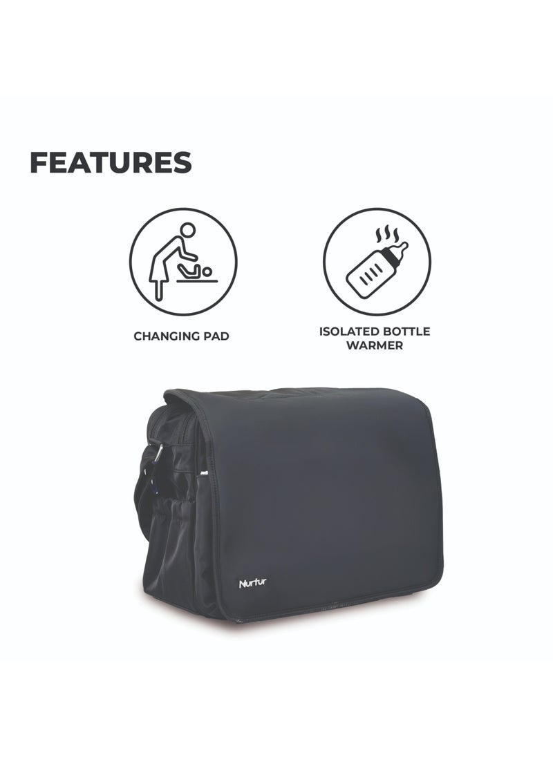 Nurtur Nurtur Metro Messenger Diaper Bag Fashion Tote Bag Multifunction Travel Bag with insulator bottle warming pocket and changing pad - Black  - Image 4
